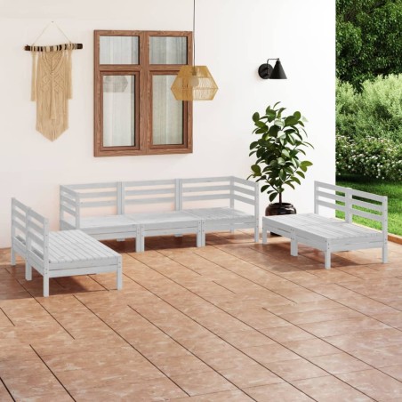 vidaXL 7-tlg. Garten-Lounge-Set Weiß Massivholz Kiefer