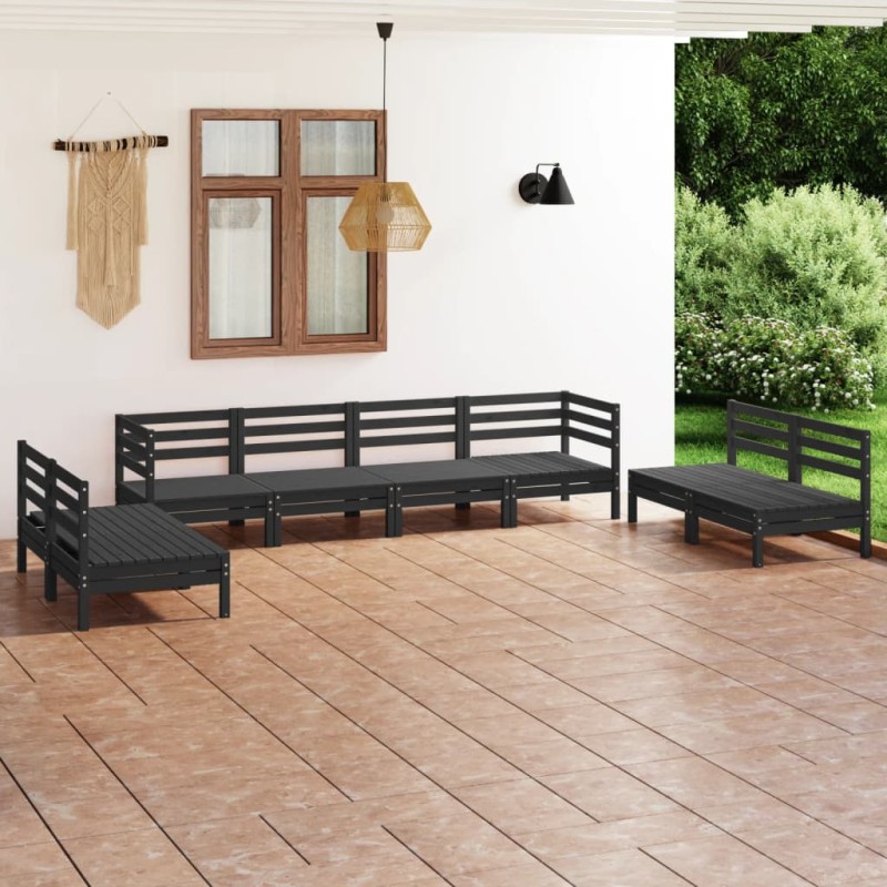 8-tlg. Garten-Lounge-Set Schwarz Massivholz Kiefer 8-tlg. Garten-Lounge-Set Schwarz Massivholz Kiefer