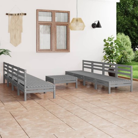 9-tlg. Garten-Lounge-Set Grau Kiefer Massivholz