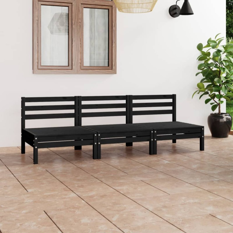 3-tlg. Garten-Lounge-Set Schwarz Massivholz Kiefer 3-tlg. Garten-Lounge-Set Schwarz Massivholz Kiefer