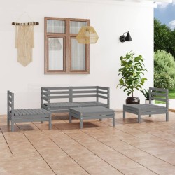 5-tlg. Garten-Lounge-Set Grau Kiefer Massivholz