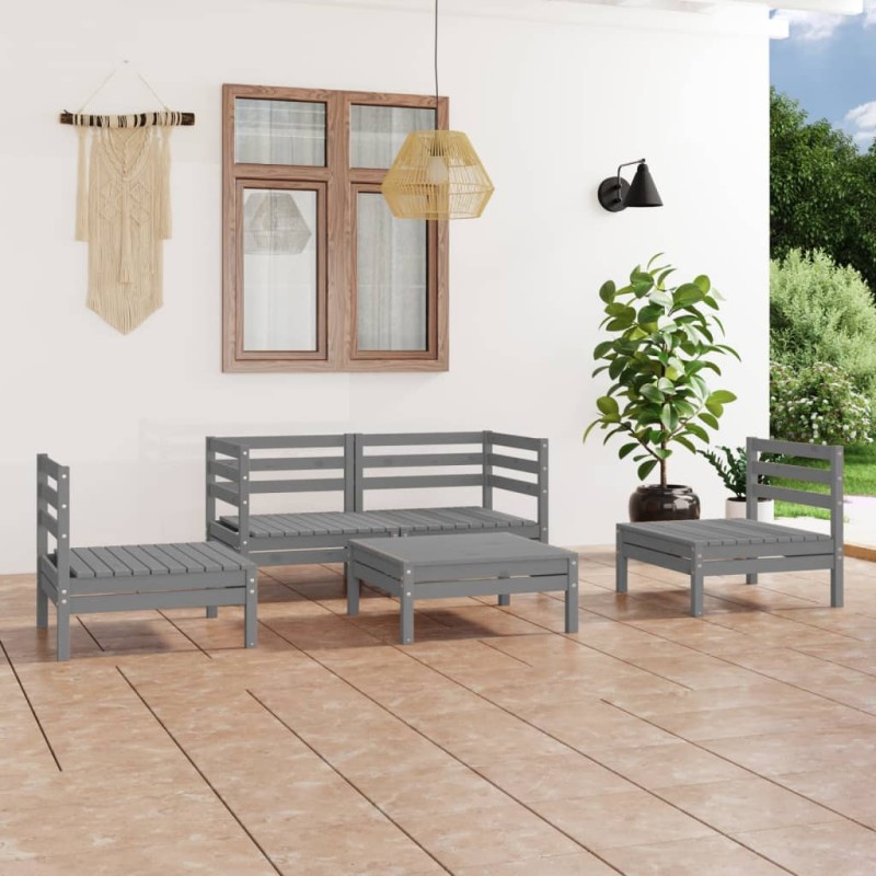 5-tlg. Garten-Lounge-Set Grau Kiefer Massivholz 5-tlg. Garten-Lounge-Set Grau Kiefer Massivholz