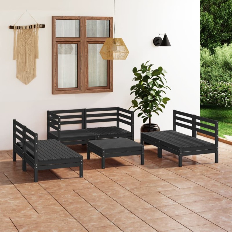 7-tlg. Garten-Lounge-Set Schwarz Massivholz Kiefer 7-tlg. Garten-Lounge-Set Schwarz Massivholz Kiefer