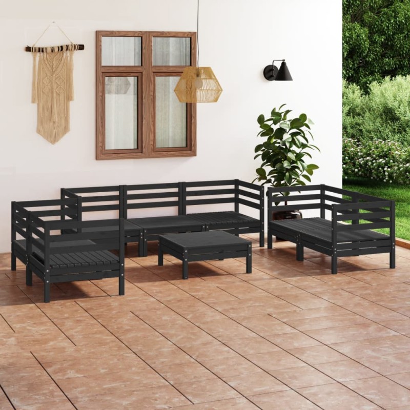 8-tlg. Garten-Lounge-Set Schwarz Massivholz Kiefer 8-tlg. Garten-Lounge-Set Schwarz Massivholz Kiefer