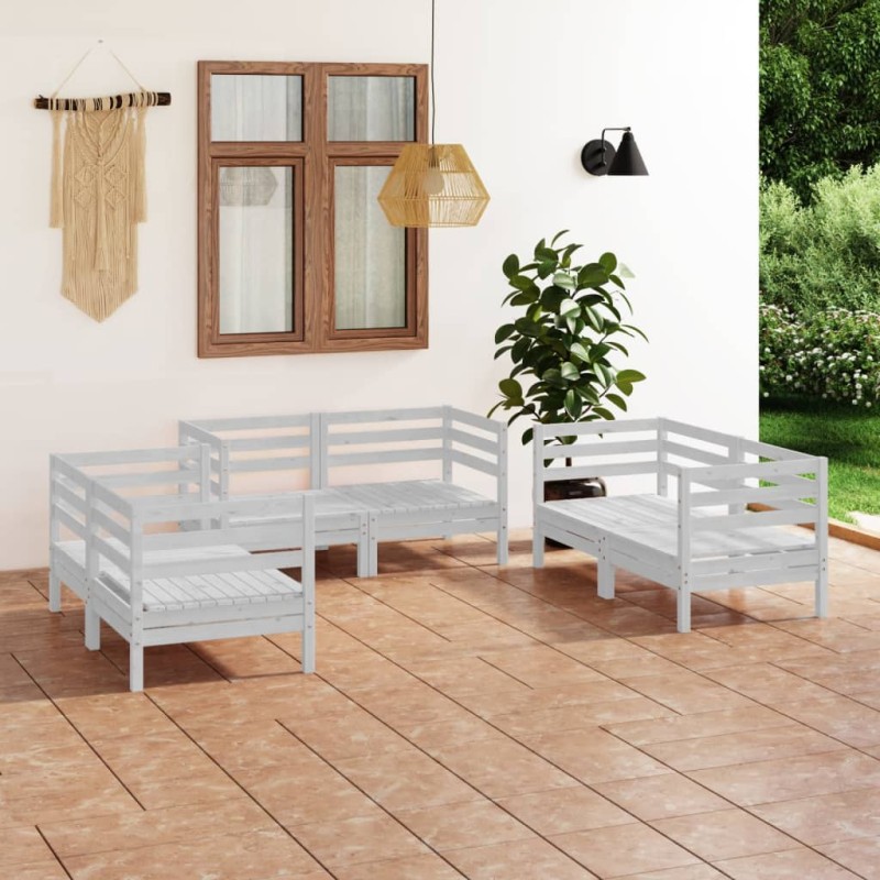 6-tlg. Garten-Lounge-Set Weiß Massivholz Kiefer 6-tlg. Garten-Lounge-Set Weiß Massivholz Kiefer