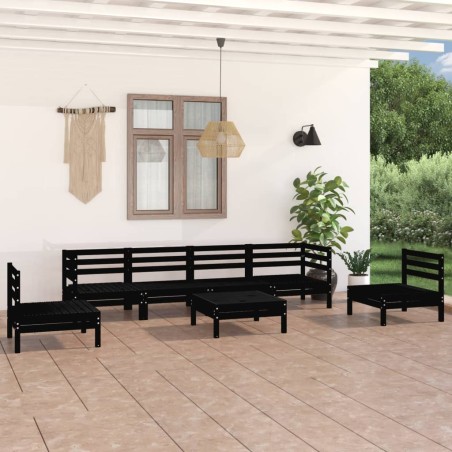 7-tlg. Garten-Lounge-Set Schwarz Massivholz Kiefer