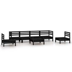7-tlg. Garten-Lounge-Set Schwarz Massivholz Kiefer