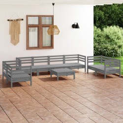9-tlg. Garten-Lounge-Set Grau Massivholz Kiefer