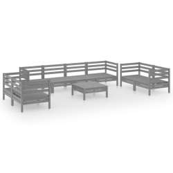 9-tlg. Garten-Lounge-Set Grau Massivholz Kiefer