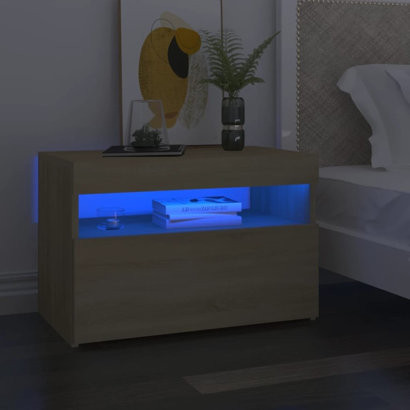 vidaXL Nachttische mit LED-Leuchten 2 Stk. Sonoma-Eiche 60x35x40 cm vidaXL Nachttische mit LED-Leuchten 2 Stk. Sonoma-Eiche 60x35x40 cm