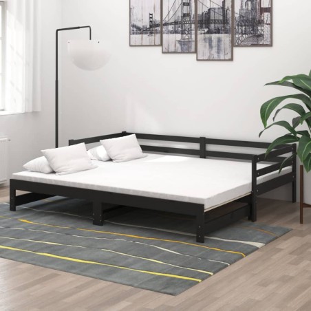 Ausziehbares Tagesbett 2x(90x200) cm Schwarz Massivholz Kiefer