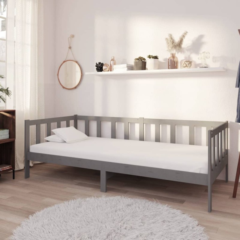 vidaXL Tagesbett mit Matratze 90x200 cm Grau Kiefer Massivholz vidaXL Tagesbett mit Matratze 90x200 cm Grau Kiefer Massivholz