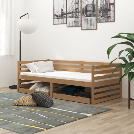 Tagesbett mit Schubladen 90x200 cm Honigbraun Massivholz Kiefer