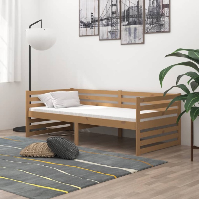 Tagesbett mit Matratze 90x200 cm Honigbraun Massivholz Kiefer Tagesbett mit Matratze 90x200 cm Honigbraun Massivholz Kiefer