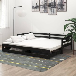 Ausziehbares Tagesbett 2x(90x200) cm Schwarz Massivholz Kiefer