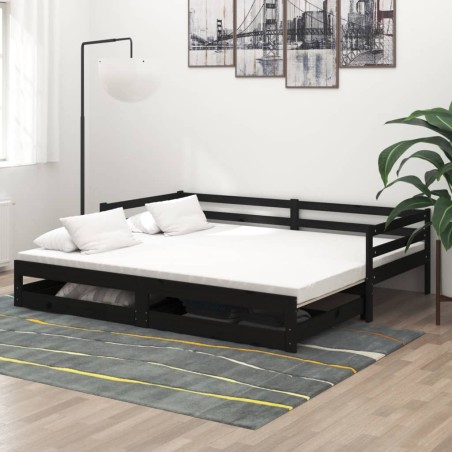 Ausziehbares Tagesbett 2x(90x200) cm Schwarz Massivholz Kiefer