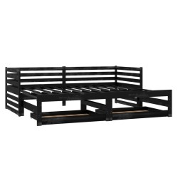 Ausziehbares Tagesbett 2x(90x200) cm Schwarz Massivholz Kiefer