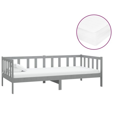 vidaXL Tagesbett mit Matratze 90x200 cm Grau Kiefer Massivholz