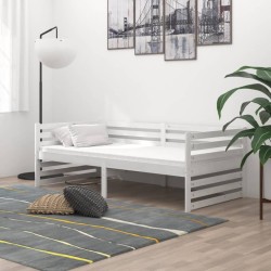 Tagesbett mit Matratze 90x200 cm Weiß Kiefer Massivholz