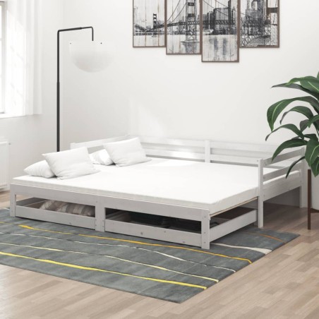 Ausziehbares Tagesbett 2x(90x200) cm Weiß Massivholz Kiefer
