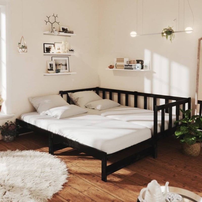 vidaXL Ausziehbares Tagesbett 2x(90x200) cm Schwarz Massivholz Kiefer vidaXL Ausziehbares Tagesbett 2x(90x200) cm Schwarz Massivholz Kiefer