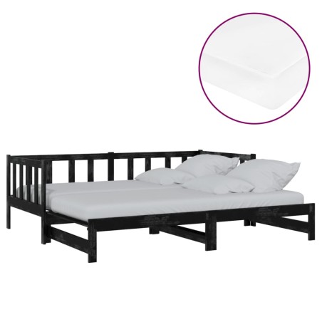 vidaXL Ausziehbares Tagesbett 2x(90x200) cm Schwarz Massivholz Kiefer