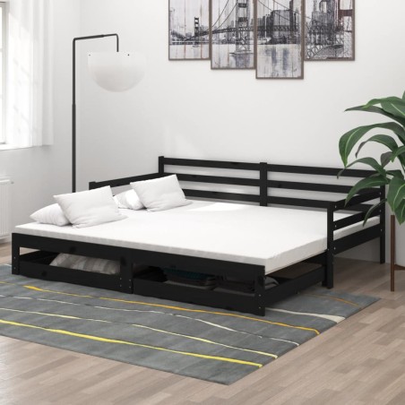 Ausziehbares Tagesbett 2x(90x200) cm Schwarz Massivholz Kiefer