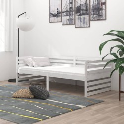 Tagesbett mit Matratze 90x200 cm Weiß Kiefer Massivholz