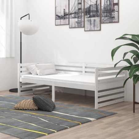Tagesbett mit Matratze 90x200 cm Weiß Kiefer Massivholz