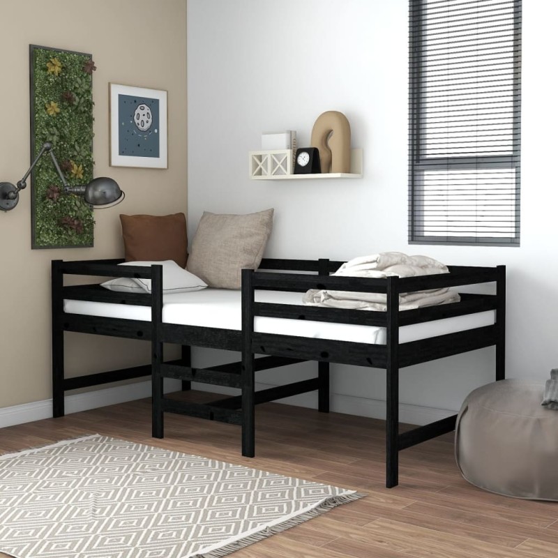 vidaXL Mittelhohes Bett mit Matratze Schwarz 90x200 cm Massivholz Kiefer vidaXL Mittelhohes Bett mit Matratze Schwarz 90x200 cm Massivholz Kiefer