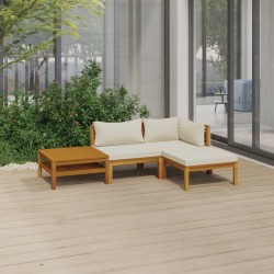 vidaXL 4-tlg. Garten-Lounge-Set mit Creme Kissen Massivholz Akazie