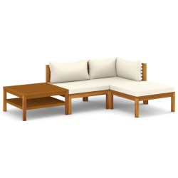 vidaXL 4-tlg. Garten-Lounge-Set mit Creme Kissen Massivholz Akazie