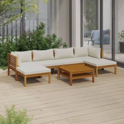 7-tlg. Garten-Lounge-Set mit Creme Kissen Massivholz Akazie