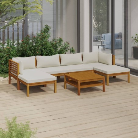7-tlg. Garten-Lounge-Set mit Creme Kissen Massivholz Akazie