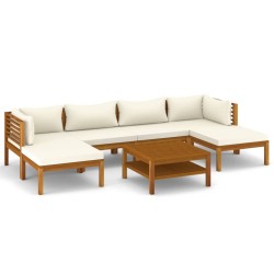 7-tlg. Garten-Lounge-Set mit Creme Kissen Massivholz Akazie