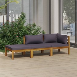3-tlg. Garten-Lounge-Set mit Auflagen Massivholz Akazie