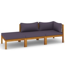 3-tlg. Garten-Lounge-Set mit Auflagen Massivholz Akazie