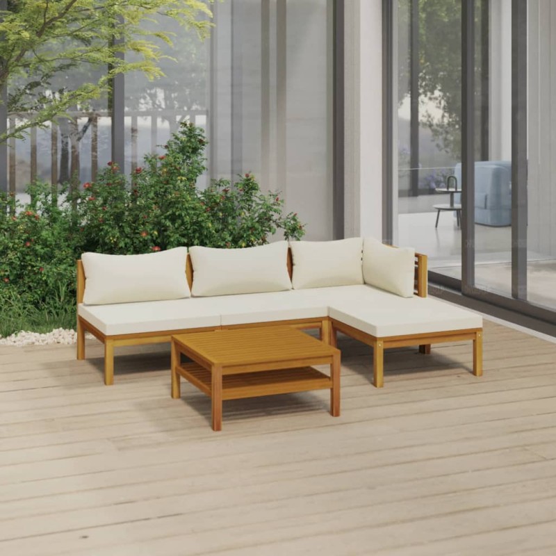 vidaXL 5-tlg. Garten-Lounge-Set mit Creme Kissen Massivholz Akazie vidaXL 5-tlg. Garten-Lounge-Set mit Creme Kissen Massivholz Akazie