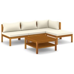 vidaXL 5-tlg. Garten-Lounge-Set mit Creme Kissen Massivholz Akazie