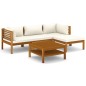 5-tlg. Garten-Lounge-Set mit Creme Kissen Massivholz Akazie 5-tlg. Garten-Lounge-Set mit Creme Kissen Massivholz Akazie