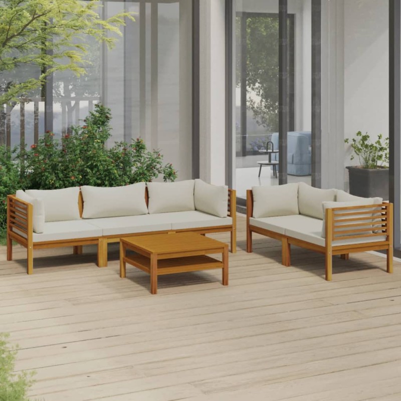 6-tlg. Garten-Lounge-Set mit Creme Kissen Massivholz Akazie 6-tlg. Garten-Lounge-Set mit Creme Kissen Massivholz Akazie
