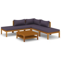 6-tlg. Garten-Lounge-Set mit Auflage Massivholz Akazie