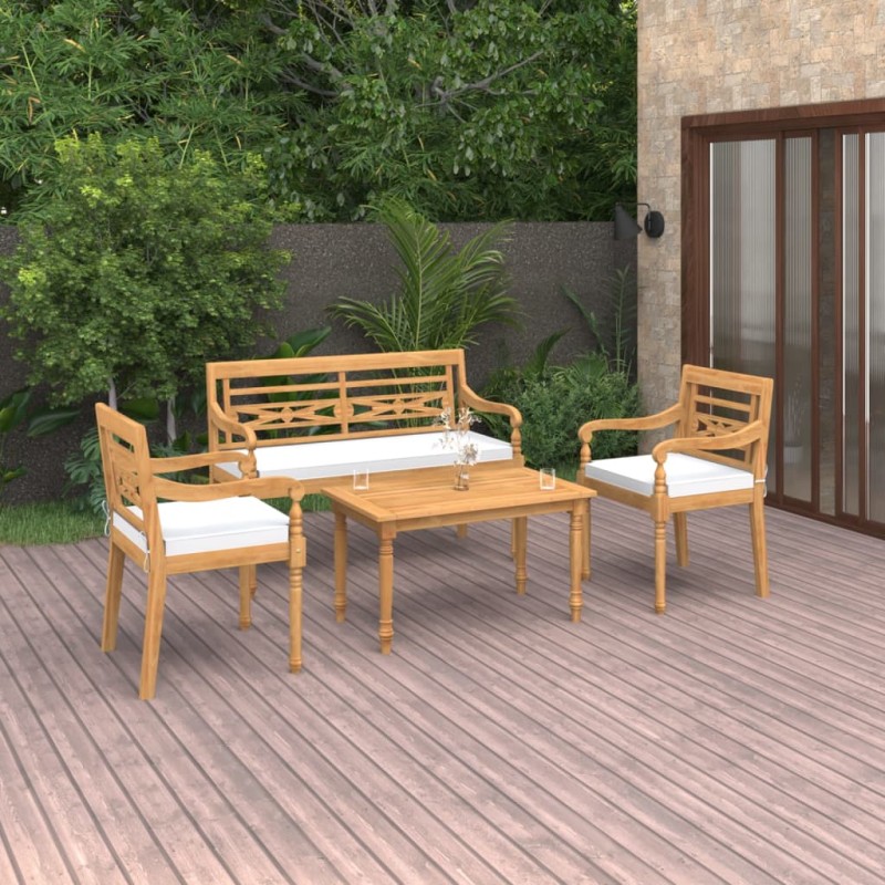 vidaXL 4-tlg. Garten-Lounge-Set mit Kissen Massivholz Teak vidaXL 4-tlg. Garten-Lounge-Set mit Kissen Massivholz Teak