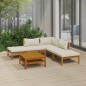 vidaXL 6-tlg. Garten-Lounge-Set mit Creme Kissen Massivholz Akazie