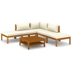 vidaXL 6-tlg. Garten-Lounge-Set mit Creme Kissen Massivholz Akazie