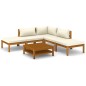 vidaXL 6-tlg. Garten-Lounge-Set mit Creme Kissen Massivholz Akazie