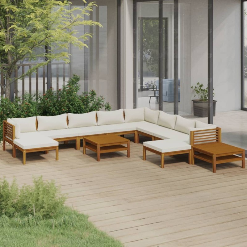 12-tlg. Garten-Lounge-Set mit Creme Kissen Massivholz Akazie 12-tlg. Garten-Lounge-Set mit Creme Kissen Massivholz Akazie