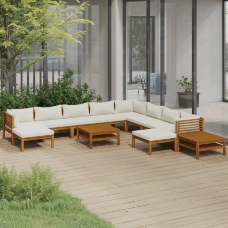 12-tlg. Garten-Lounge-Set mit Creme Kissen Massivholz Akazie
