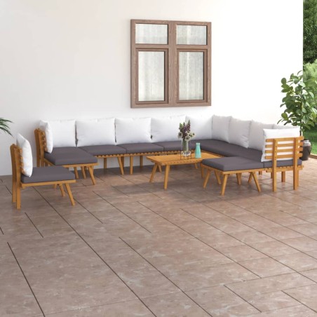 12-tlg. Garten-Lounge-Set mit Kissen Massivholz Akazie