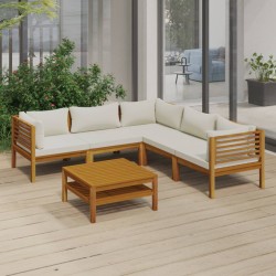 6-tlg. Garten-Lounge-Set mit Creme Kissen Massivholz Akazie